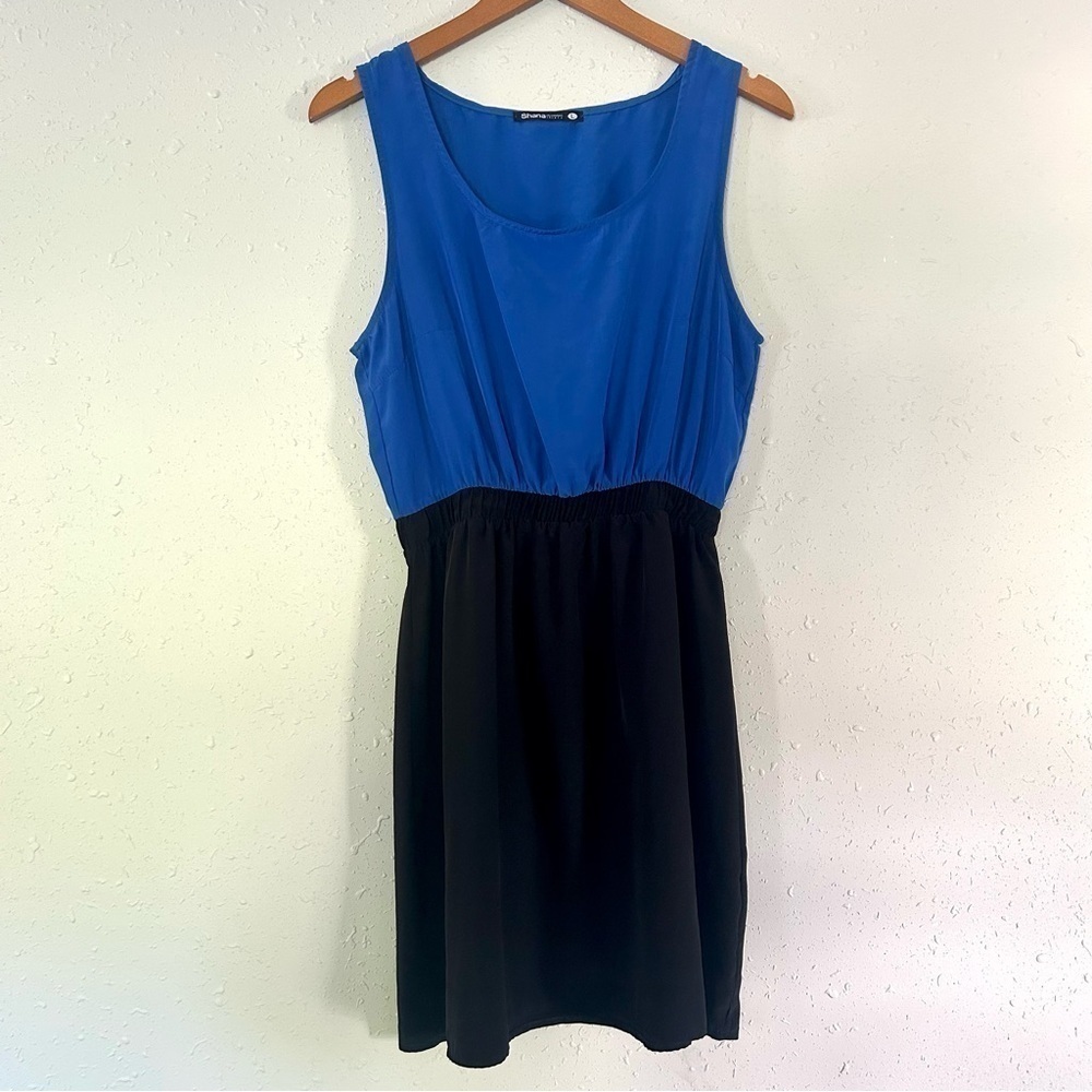 🦋 Shana Royal Blue Black Cinched Waist Party Mini Dress Large